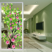 Art glass screen partition background wall entrance entrance living room partition wall shoe cabinet glass craft glass green flower