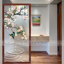 Art glass screen partition wall entry porch shoe cabinet double-sided frosted craft glass TV background wall magpie