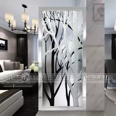 Modern minimalist style art glass double-sided carved shoes cabinet glass screen partition porch background Norwegian Forest