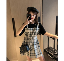 Fat Mm Summer New Retro Fake Two Plaid Braces Skirt Woman Big Code Style Dress With Slim Pop Dresses