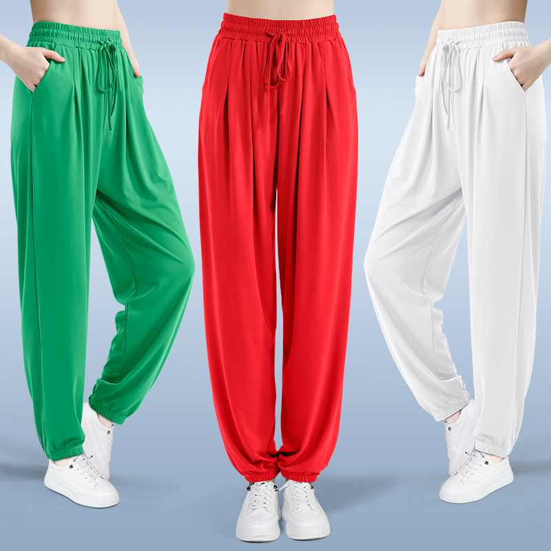 Slimming Square Dance Pants for Women, Dance Practice Lantern Pants, Shuffle Dance Yang Liping Sports Pants, Red, Spring and Summer