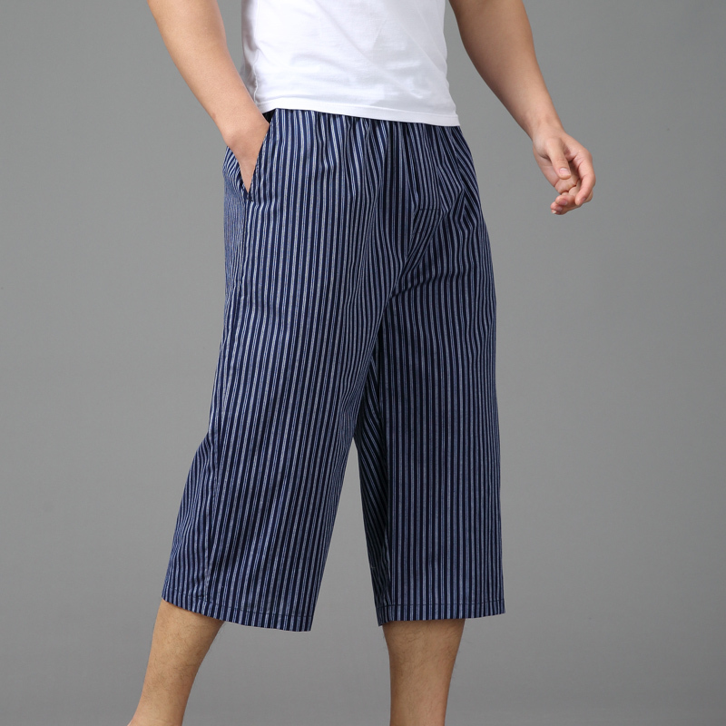 Plus-Size Men's Summer Thin Loose Cotton Pajama Pants, Home Pants, Capri Pants, Summer Air-Conditioned 7-Point Pants