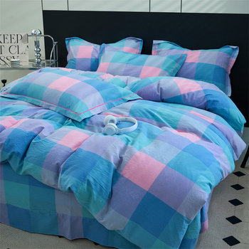 2026 New Plaid Yarn-Dyed Pure Cotton Washed Cotton Four-Piece Bedding Set Duvet Cover Bed Sheet Three-Piece Set Summer