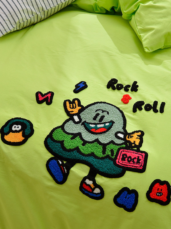 Dopamine Pure Cotton Washed Cotton Four-Piece Bedding Set, High-End All-Cotton Bedding, Green Duvet Cover, Dormitory Three-Piece Bed Sheet Set