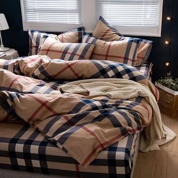 Internet-Famous All-Cotton Four-Piece Set, Pure Cotton Bedding, Bed Sheet, Nordic Simple Plaid, Light Luxury Duvet Cover, Fitted Sheet, Three-Piece Set