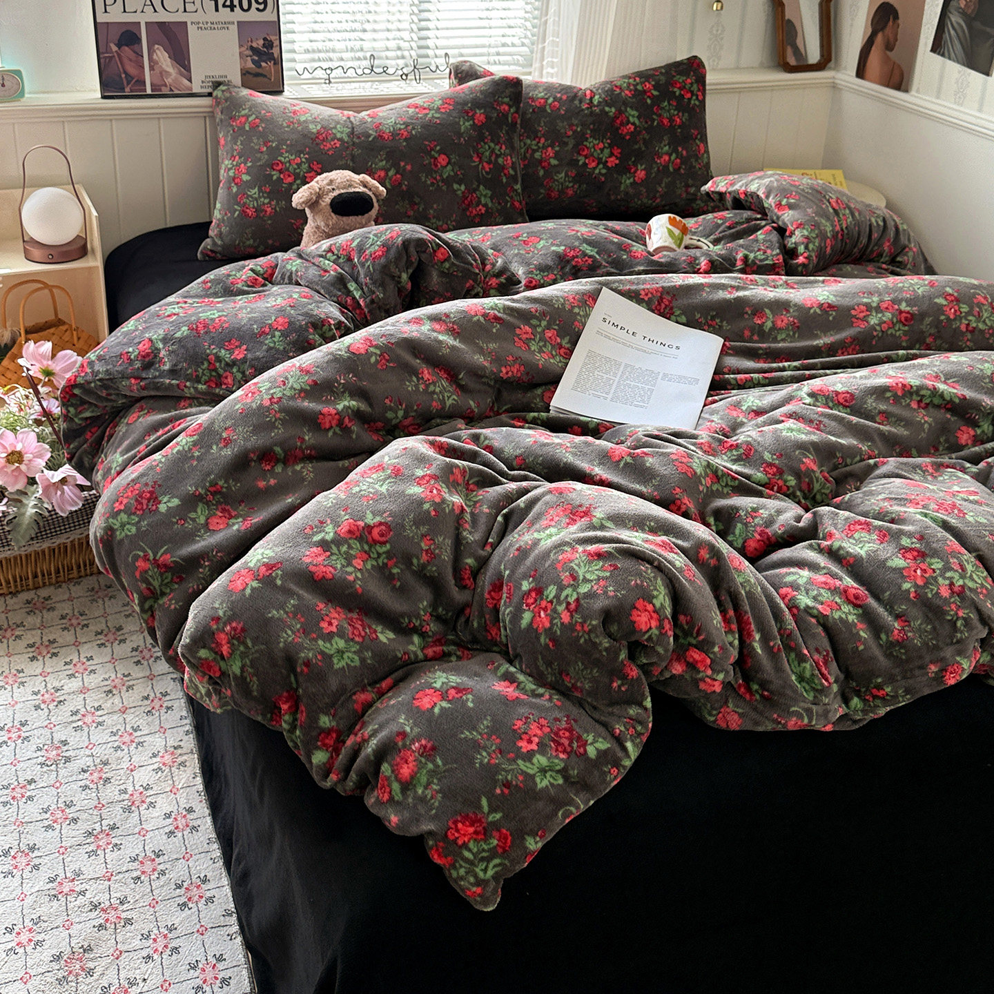 2026 New Korean Style Lace Milk Velvet Four-Piece Set with Pastoral Small Floral Pattern, Thickened Double-Sided Velvet Bed Sheet and Duvet Cover for Autumn and Winter
