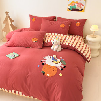 Autumn and Winter Thickened Brushed Cotton Four-Piece Set Pure Cotton 2026 New Duvet Cover Bed Sheet Fitted Sheet Three-Piece Bedding Set