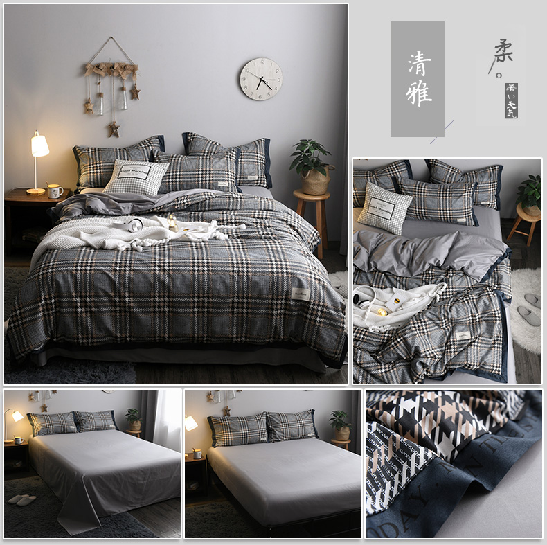 Khăn trải giường bằng vải cotton màu đỏ xù bốn bộ bông kẻ sọc sọc da báo bao gồm 1,8 m giường 笠 4 ba bộ - Bộ đồ giường bốn mảnh chăn ga gối đệm cưới