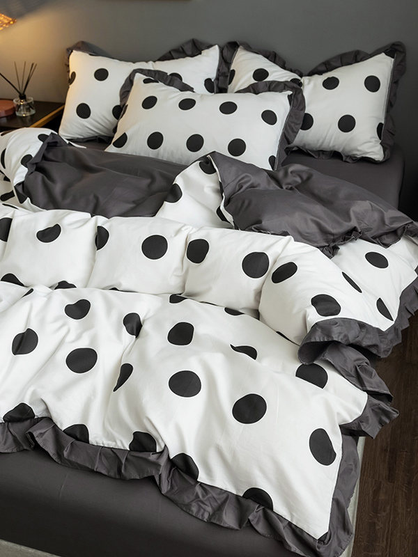 Simple Korean-Style All-Cotton Lace Four-Piece Set, Pure Cotton Internet-Famous Printed Bed Sheet, Duvet Cover, Fitted Sheet, Three or Four-Piece Set, Spring and Summer Style