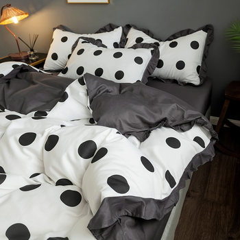 Simple Korean-Style All-Cotton Lace Four-Piece Set, Pure Cotton Internet-Famous Printed Bed Sheet, Duvet Cover, Fitted Sheet, Three or Four-Piece Set, Spring and Summer Style