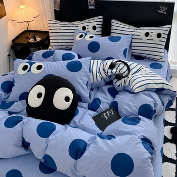 Spring and Summer All-Cotton Four-Piece Set, Pure Cotton Bed Sheet, 100% Cotton, Printed Simple Duvet Cover, 1.5/1.8 Bed Fitted Sheet, Three or Four-Piece Set