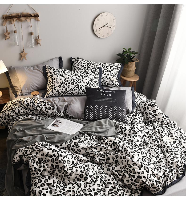 Nordic bông denim doanh nghiệp giường ngủ bông vải quilt beo sọc 1.51.8m kẻ sọc giường ba mảnh 4 - Bộ đồ giường bốn mảnh chăn ga gối đệm màu hồng