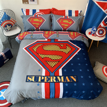 Superman cartoon cotton four-piece boy bedroom bedding childrens three-piece dormitory America captain quilt cover