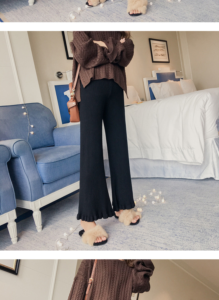Bà bầu mang quần ống rộng mùa xuân và mùa thu thời trang lỏng bụng nâng dệt kim quần ống loe mẹ mặc quần bà bầu mùa thu quần áo bầu đẹp