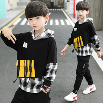 Childrens clothing boys autumn clothes thick clothes 2021 new middle and big boys autumn and winter Korean fake two foreign tide