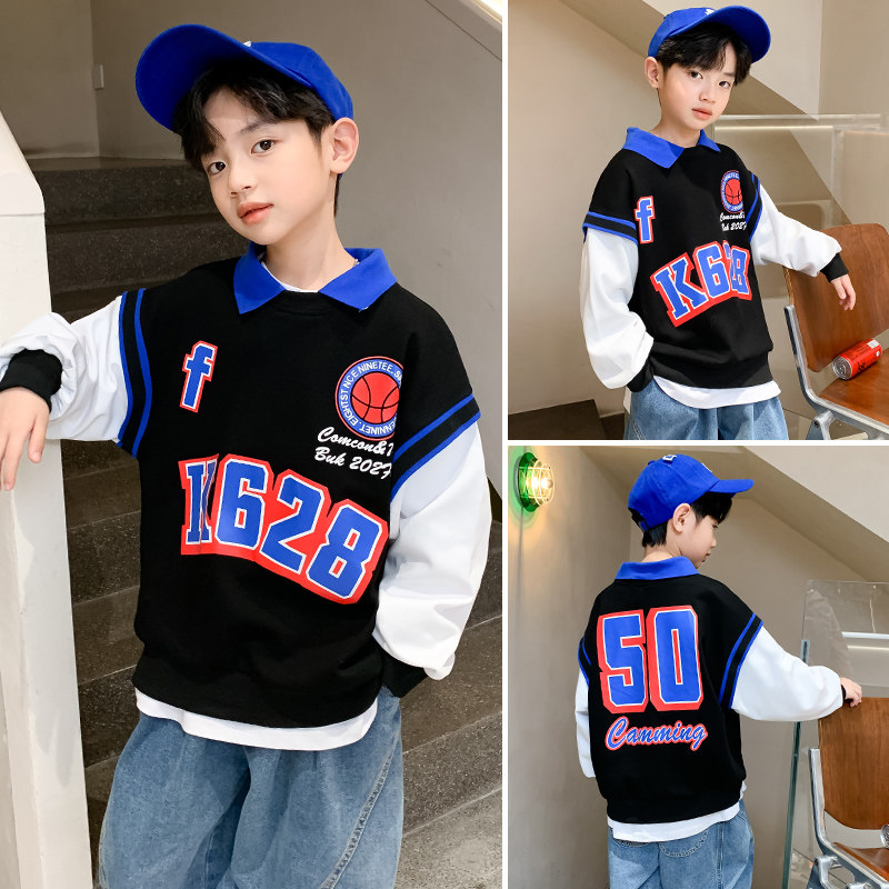 Children suit boy's sweatshirt fake two 2022 spring and autumn clothes new CUHK boy's spring blouses the boy's spring blouses