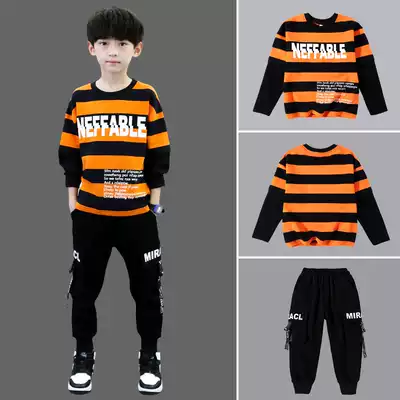 Boys' autumn suit 2021 new middle and big boy handsome two-piece Children's stripes spring and autumn Korean tide