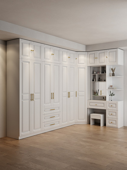 转角衣柜家用卧室轻奢90度组合柜子一体带书桌梳妆台书柜一门到顶