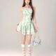 Mint Mambo Green Halter Dress ແມ່ຍິງ Summer Sleeveless Sleeveless Backless Puff Skirt Slimming Short Skirt