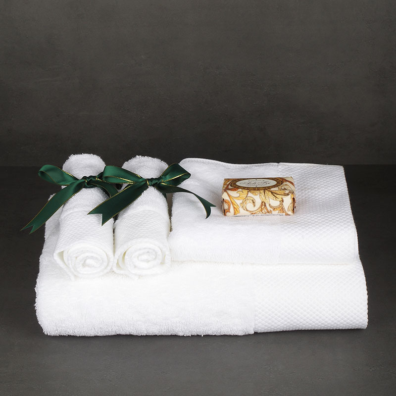 Pure White Towel, Bath Towel, Square Towel, Ribbon Towel, Tie, Model Room, Hotel Bathroom Soft Decoration Supplies Set
