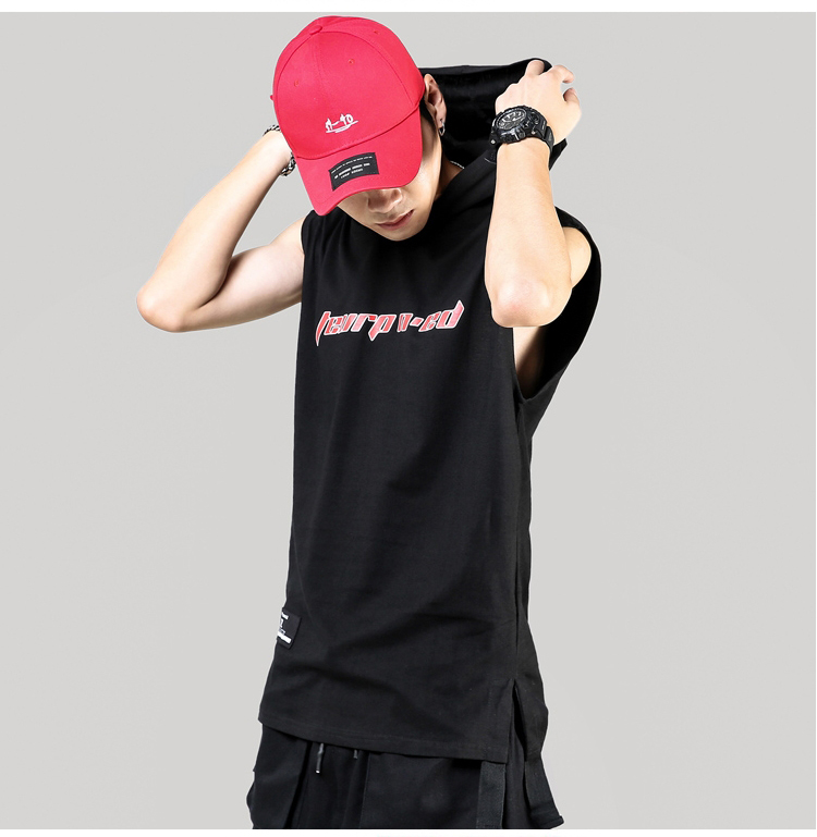 Mùa hè in thư mồ hôi vest nam cộng với phân bón XL Phiên bản Hàn Quốc của áo thun rộng mũ trùm đầu không tay áo thun - Lót áo thể dục chấm com