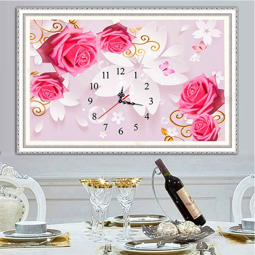 Новый 5D Full Diamond Hand -Gloke Diamond Cross Stitch Stitch Rose Clock Living Room спальня простая небольшая живопись с бриллиантами 2022 года