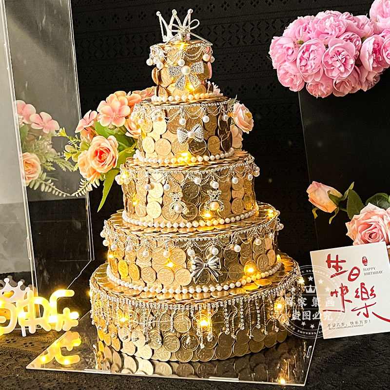 Five-Layer Cake Creative DIY Coin Cake Material Kit with Five-Cent Crown for Valentine's Day Special Birthday Gift Five-Layer Cake Creative DIY Coin Cake Material Kit with Five-Cent Crown for Valentine's Day Special Birthday Gift