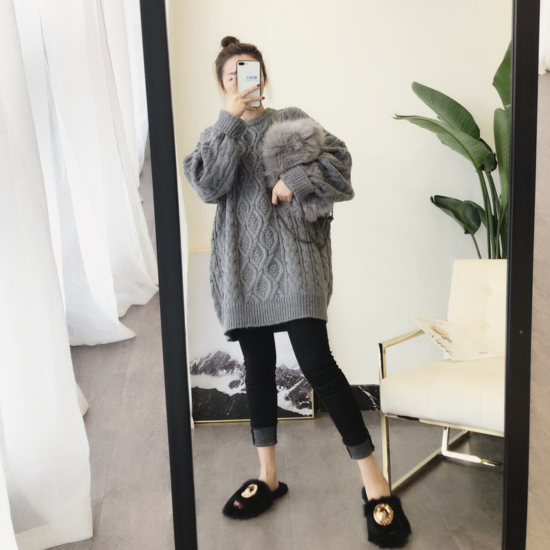 Plus-Size Cable Knit Sweater for Women, Autumn and Winter, Stylish, Loose, Slimming, Thick Knitwear, Trendy