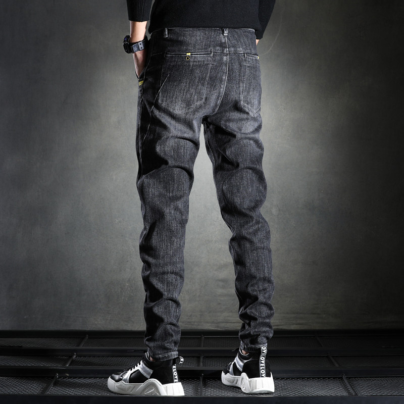 Jeans Men Practice Little Foot in Autumn and Winter with Black Gray Tide Stretch Leisure Pants
