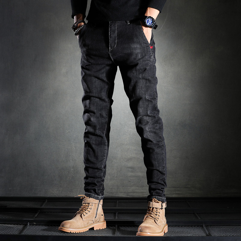 Jeans men autumn winter black plus and make old Korean version of the trend loose elastic leisure trousers