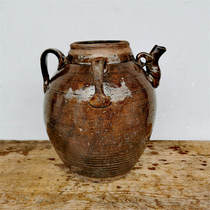 Qing Dynasty Antique Ceramic Teapot Old Pottery Jar Pendulum Pieces Florware Makou Kiln Ancient Play Genuine Products Pottery Jar Sauce Glazed Double Ear Pot