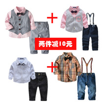 Boy short-sleeved striped suit suit suit 2-5 year old child summer dress red bow tie blue and white stripe with collar