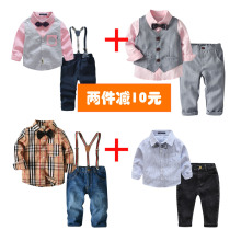 Boys suit childrens New Year small suit multi-piece small dress stripe two-piece set three-piece tide boy autumn and winter New