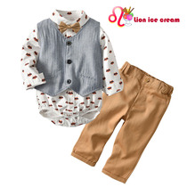 1-year-old baby birthday boy small suit with vest conjoined Hara three-piece suit 100 days old dress