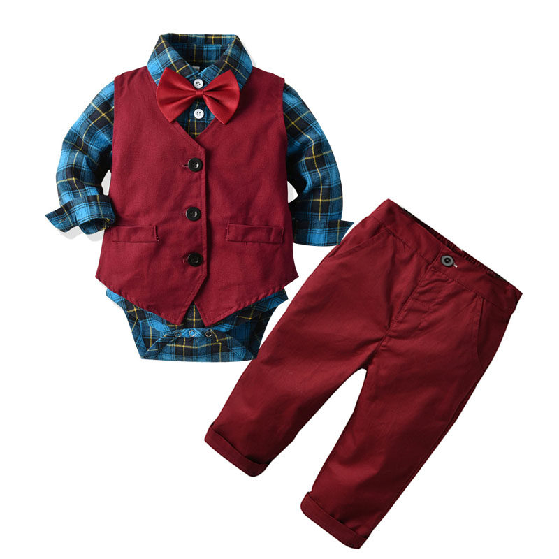 Toddler suit suit autumn winter boy's week birthday gown gown small gentleman dark red waistcoat for four sets