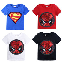Boy Spider-Man sequins become Captain America pattern short sleeve T-shirt handsome shirt childrens Avengers top