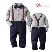 Childrens comfortable soft gentleman set 130 small suit gray long sleeve Autumn Autumn boys dark blue pants