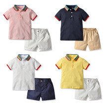 Boys polo shirt two-piece pink 130 Tong casual set 2019 new collar candy colored T-shirt