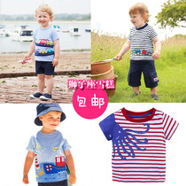 Boy ship short sleeve T-shirt children Cartoon boat pattern round neck top baby pirate boat clothes bus