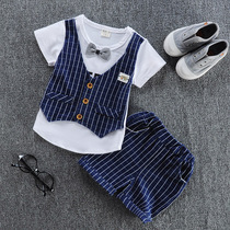 Baby fake suit 2-piece child suit suit suit 1-year-old child two-piece short sleeve little gentleman childrens clothing summer