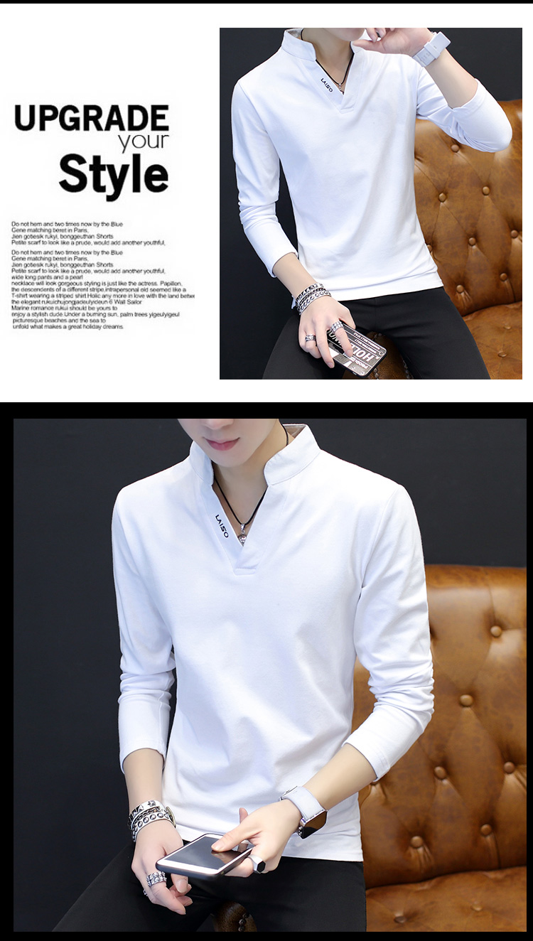 Mùa xuân và mùa thu mới 2018 áo thun nam tay dài cổ chữ V Slim cotton đáy áo sơ mi nhỏ áo khoác mùa thu quần áo nam áo phông rộng nam