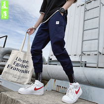 Thin ins Tide brand overalls mens loose Haren pants summer mens nine casual pants summer tie pants
