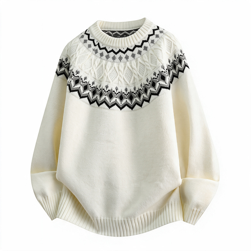 Winter Youth Loose-Fitting Color-Blocked Diamond-Patterned Crew Neck Pullover Sweater Without Hood for Men, Trendy Brand Versatile Casual Top