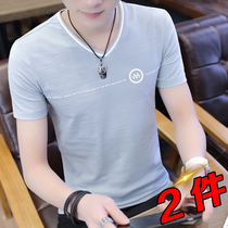 2022 Summer men short sleeve T-shirt V collar Korean version Trend 100 lap half sleeve swarm up and down the summer dress Chaude on the summer