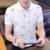 Summer short-sleeved T-shirt mens lapel cotton Korean version of the trend on clothes shirt collar floral mens polo shirt Tide brand