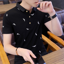 Mens short sleeve T-shirt summer trend short sleeve mens slim fashion floral clothes lapel collar body shirt base shirt