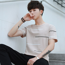 Summer men short sleeve t-shirt round neck stripes boys trend 2020 New loose T-shirt cotton summer clothes