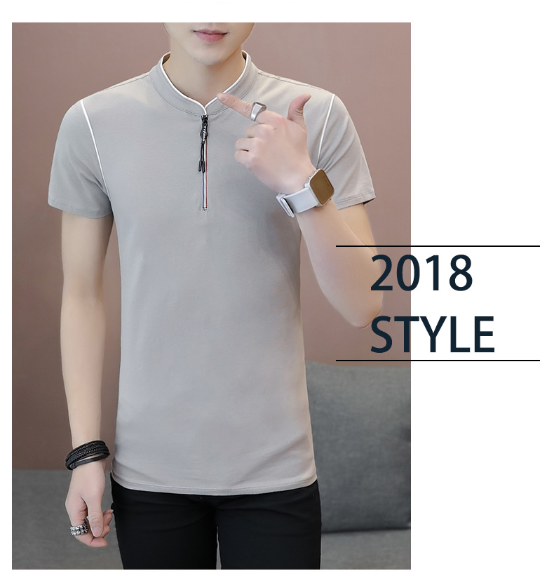 Áo thun cotton nam mùa hè 2018 ngắn tay nửa cổ chữ V mùa hè hoang dã Xu hướng nam Hàn Quốc áo thun nam cotton