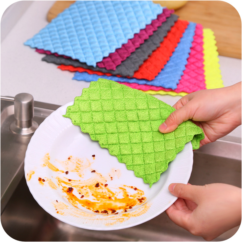 Thickened double-layer water-absorbing rag kitchen not stick to oil dishcloth without dropping hair-wiping bowl towel rubbing tablecloths cloth