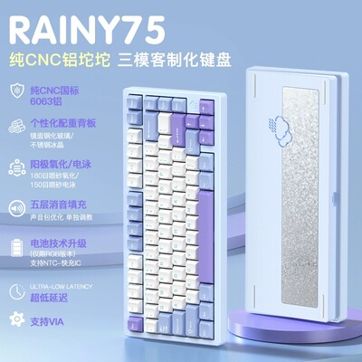 WOB Механическая клавиатура Rainy75, трехрежимная беспроводная настройка RGB, структура ПРОКЛАДКИ, солодово-желтый, снежный верх, ось какао
